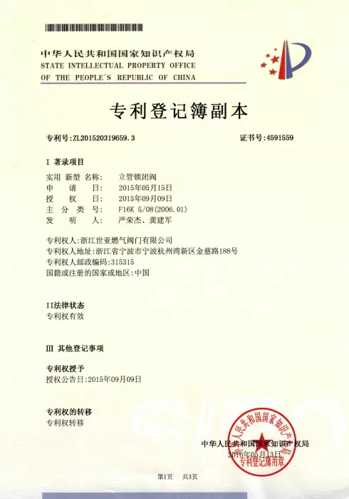 立管锁闭阀专利