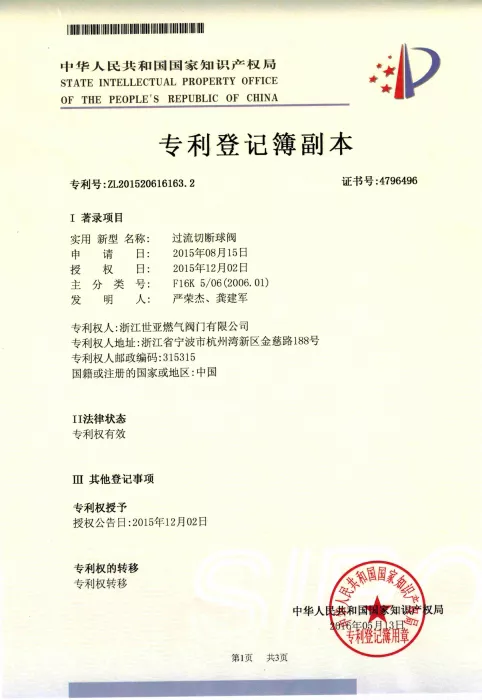 过流切断球阀专利